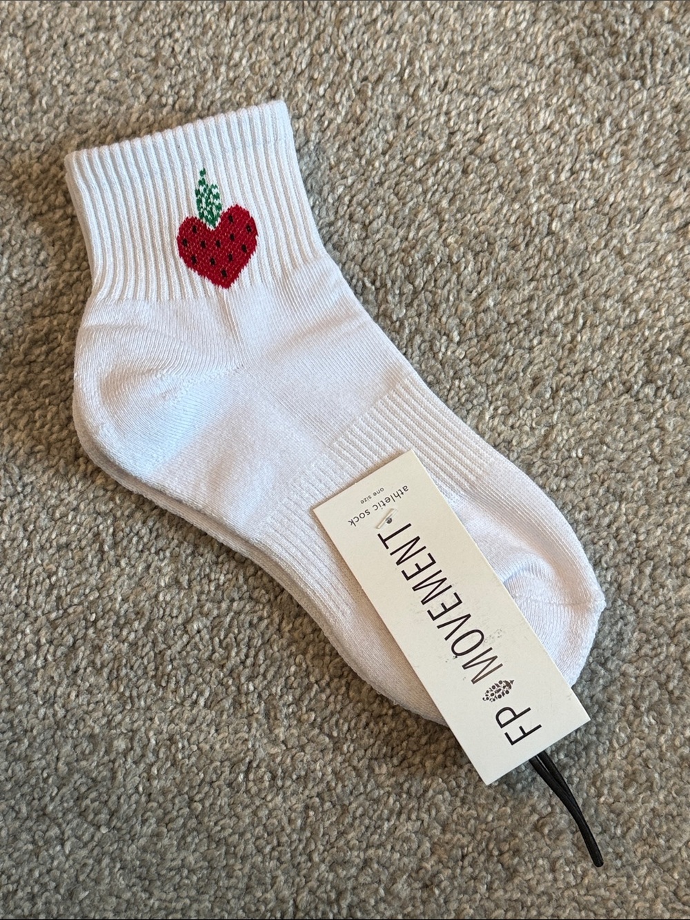 FP Movement by Free People White Athletic Crew Socks with Red Strawberry Motif